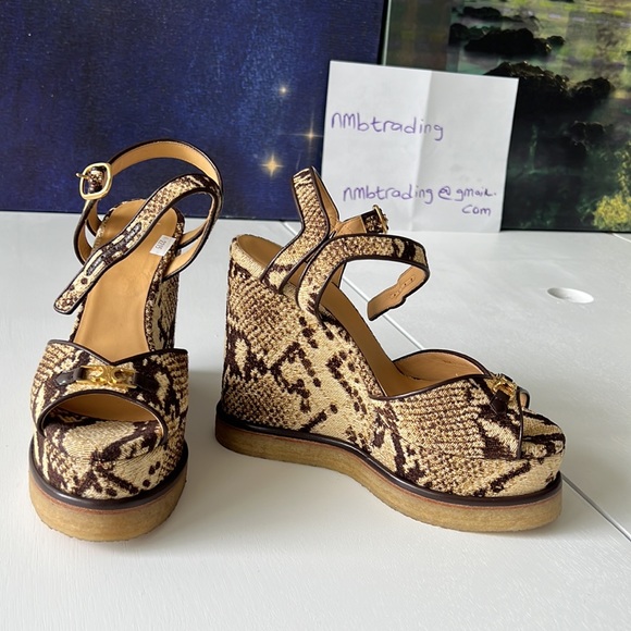Celine made in Italy all over leopard print open toe size 7M(37) strappy wedges - Picture 10 of 17